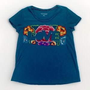 Soft Surroundings Embroidered Love Tshirt Teal S Organic Cotton Boho Beachy